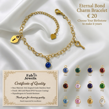 Load image into Gallery viewer, Stainless Steel 18ct Gold Plated Heart Key Charm Bracelet Eternal Bond with Personalised Birthstone