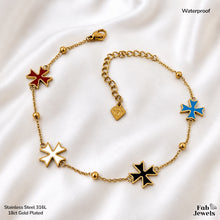 Load image into Gallery viewer, Stainless Steel 316L Waterproof 18ct Gold Plated Mediterranean Maltese Cross Anklet Ankle Chain