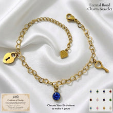 Load image into Gallery viewer, Stainless Steel 18ct Gold Plated Heart Key Charm Bracelet Eternal Bond with Personalised Birthstone