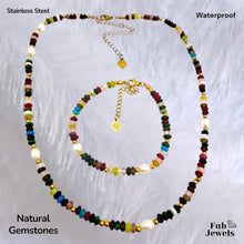 Load image into Gallery viewer, Natural Gemstones Set Fresh WaterPearls with Stainless Steel Gold Plated Clasp Necklace Matching Bracelet Waterproof