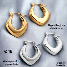 Load image into Gallery viewer, Gold Plated Stainless Steel Hypoallergenic Hoop Modern Earrings