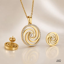 Load image into Gallery viewer, Stylish Stainless Steel Silver/Yellow Gold Set Necklace Earrings and Pendant With Crystals and Pearl