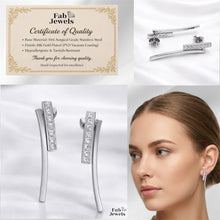 Load image into Gallery viewer, Stainless Steel 316L Silver Timeless Curve Set Necklace and Matching Earrings with Inlaid Cubic Zirconia