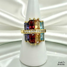 Load image into Gallery viewer, Highest Quality Gold Plated on Stainless Steel Multi Coloured Set Ring Necklace Pendant Inlaid Baguette Cut Cubic Zirconia Northern Lights Collection