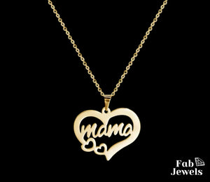 18ct Gold Plated on Stainless Steel Ma Mama Heart Necklace Waterproof
