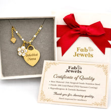 Load image into Gallery viewer, 18ct  Gold Plated on Stainless Steel 316L Inhobbok Ma Nanna Heart Pendant with Flower Charm Necklace Included