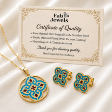 Load image into Gallery viewer, Maduma Gold Plated on Stainless Steel 316L Maltese Cross Tile Set Pendant Necklace Matching Stud Earrings