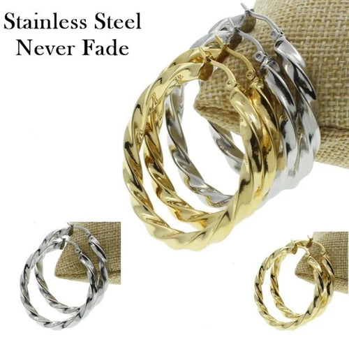 Stainless Steel Yellow Gold Silver Hoop Loop Earrings Hypoallergenic