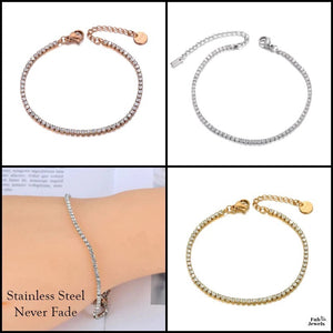 Rose Gold Yellow Gold Plated Stainless Steel Tennis Bracelet with Swarovski Crystals