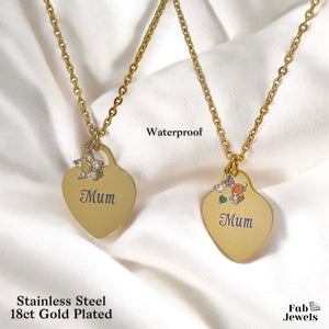 18ct  Gold Finish on Stainless Steel Mum Heart Pendant with Flower Charm Necklace Included