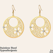 Load image into Gallery viewer, Yellow Gold Plated on Stainless Steel Dangling Earrings Hypoallergenic