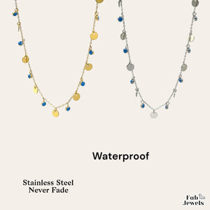 Stainless Steel Chain nicely detailed with dangling evil eye charms in Silver or Yellow Gold