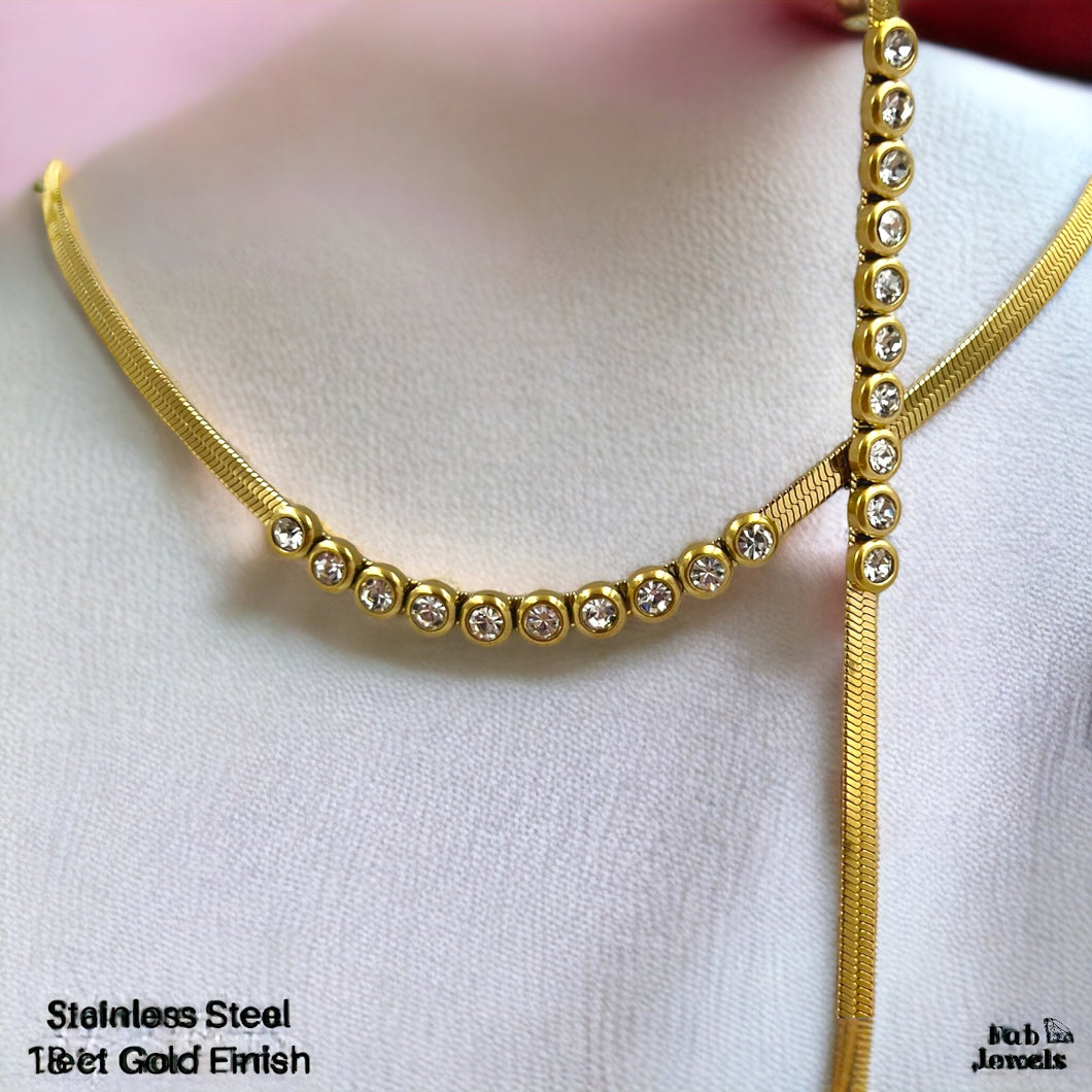 Yellow Gold Plated Stainless Steel Set Inc. Necklace and Bracelet Nicely Detailed with Cubic Zirconia