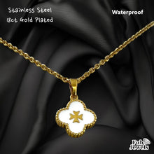 Load image into Gallery viewer, 18ct Gold Plated on Stainless Steel Clover Maltese Cross on Mother of Pearl Set Pendant Hypoallergenic Earrings