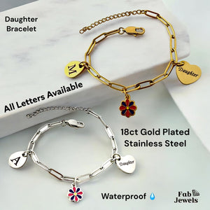 Stainless Steel Gold Plated Personalized Daughter Flower Initial Charm Bracelet