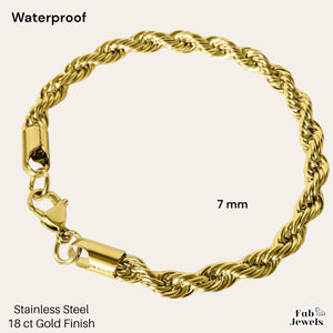 18ct Gold Plated on Stainless Steel 7mm Thick Rope Bracelet
