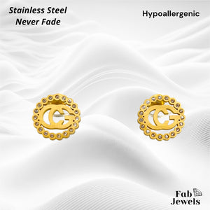 Stainless Steel Stylish Hypoallergenic Stud Earrings Yellow Gold Plated