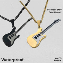 Load image into Gallery viewer, Stainless Steel Yellow Gold Plated Black Guitar Pendant with Necklace