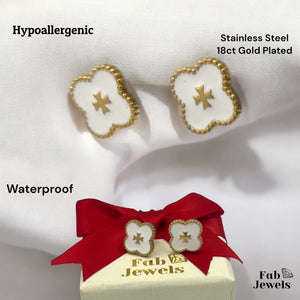 Stainless Steel Silver / Yellow Gold Plated Clover Maltese Cross Stud Earrings Hypoallergenic