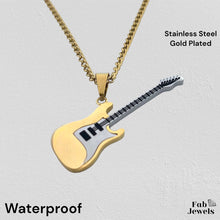 Load image into Gallery viewer, Stainless Steel Yellow Gold Plated Black Guitar Pendant with Necklace
