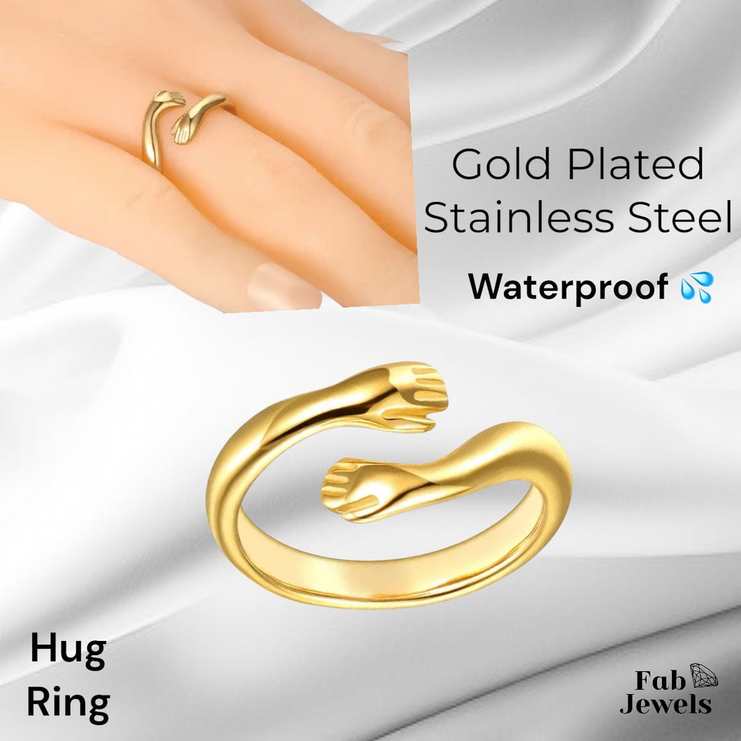 18ct Gold Plated on Stainless Steel Hug Ring Waterproof
