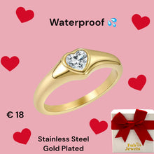 Load image into Gallery viewer, 18ct Gold Plated Stainless Steel Waterproof Ring with Heart CZ