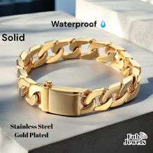 Load image into Gallery viewer, 18ct Gold Plated on Stainless Steel Solid Bracelet Bracelet 15mm