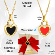 Load image into Gallery viewer, 18ct Gold Plated on Stainless SteelDouble Sided Heart Pendant Red and Black