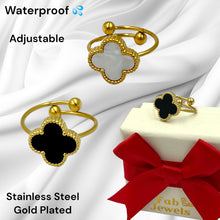 Load image into Gallery viewer, Stainless Steel Yellow Gold Plated Adjustable Clover Ring Waterproof