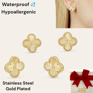 Stainless Steel 18ct Gold Plated Hypoallergenic Stud Clover Earrings