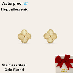 Stainless Steel 18ct Gold Plated Hypoallergenic Stud Clover Earrings