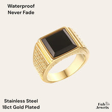 Load image into Gallery viewer, 18ct Yellow Gold Plated Stainless Steel 316L High Quality Ring with Black Onyx