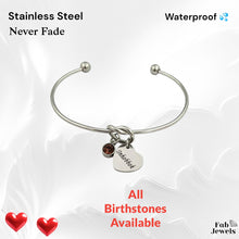 Load image into Gallery viewer, Stainless Steel Inhobbok Bangle with Personalised Birthstone