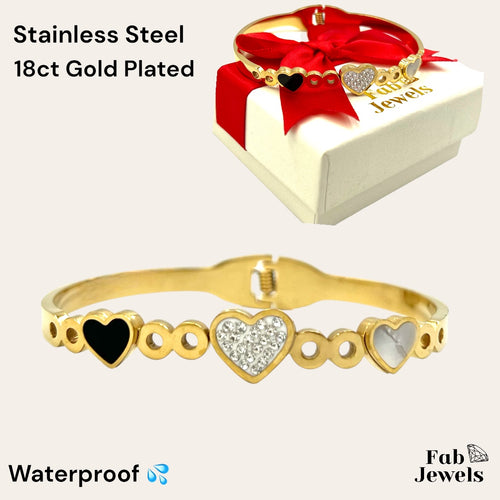 Stainless Steel Yellow Gold Plated Heart Love Bangle Never Fade