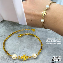 Load image into Gallery viewer, Stainless Steel Waterproof 18ct Gold Plated Maltese Cross Pearl Bracelet