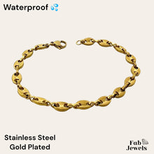 Load image into Gallery viewer, 18ct Yellow Gold Plated Stainless Steel Silver Coffee Bean Bracelet
