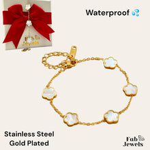 Load image into Gallery viewer, Yellow Gold Plated Stainless Steel Mother of Pearl Clover Bracelet