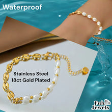 Load image into Gallery viewer, 18ct Yellow Gold Plated Stainless Steel Pearl and Coffee Bean Chain Bracelet