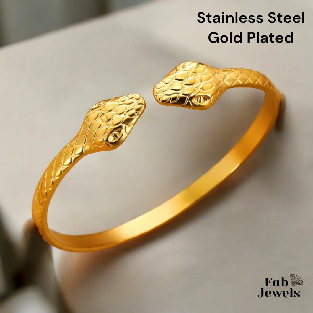 Adjustable Stainless Steel Yellow Gold Plated Snake Bangle