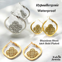 Load image into Gallery viewer, Stainless Steel Gold Plated Hypoallergenic Hoop Earrings Clover Inner Design Waterproof