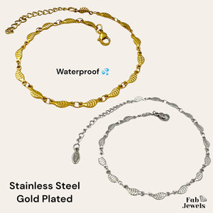 Stainless Steel Gold Plated Silver Leaf Anklet Waterproof