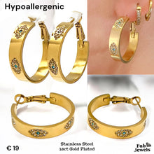 Load image into Gallery viewer, Stainless Steel Gold Plated Hypoallergenic Evil Eye Hoop Earrings