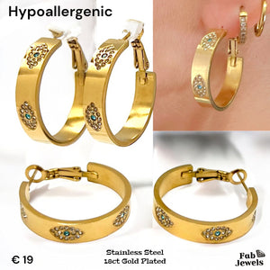 Stainless Steel Gold Plated Hypoallergenic Evil Eye Hoop Earrings