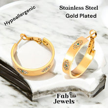 Load image into Gallery viewer, Stainless Steel Gold Plated Hypoallergenic Evil Eye Hoop Earrings