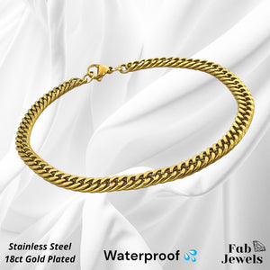 Waterproof Stainless Steel Yellow Gold Curb Chain Set Necklace Bracelet