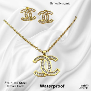 Stainless Steel 18ct Gold Plated Designer Style Set Necklace Earrings