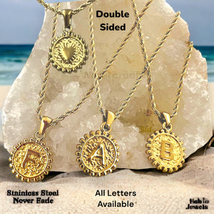 18ct Gold Plated Stainless Steel Rope Necklace with Double Sided Heart Letter Initial Pendant