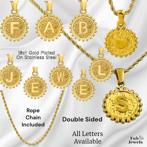 18ct Gold Plated Stainless Steel Rope Necklace with Double Sided Heart Letter Initial Pendant