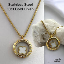 Load image into Gallery viewer, 316L Stainless Steel 18ct Gold Plated Clover Flower in a Locket Pendant with Rope Neckkace