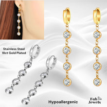 Load image into Gallery viewer, Stainless Steel Yellow Gold Plated Hypoallergenic Dangling Long Earrings with Cubic Zirconia